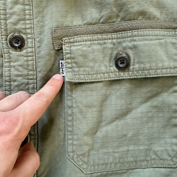 Levi's Shirt Jacket Mens Large Green Sherpa Lined Cotton Button Front Shacket - Picture 3 of 8